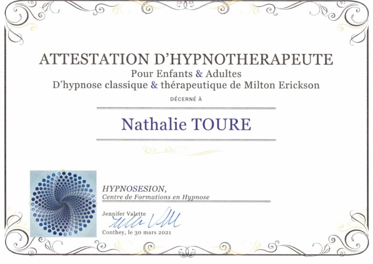 certificat hypnothérapeute