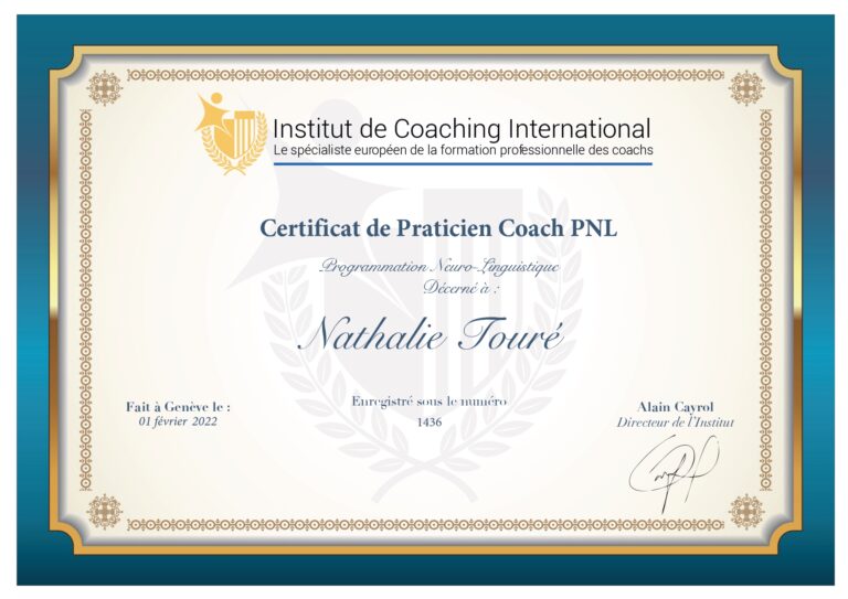 certificat praticienne coach PNL