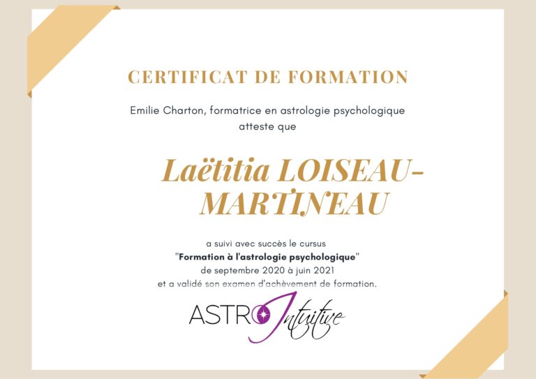 Certificat de formation Astrologie psychologique-Martineau