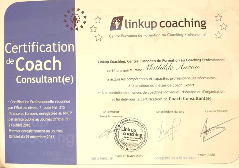 Matilde Auzou - Diplome Coach Consultante certifiée RNCP7