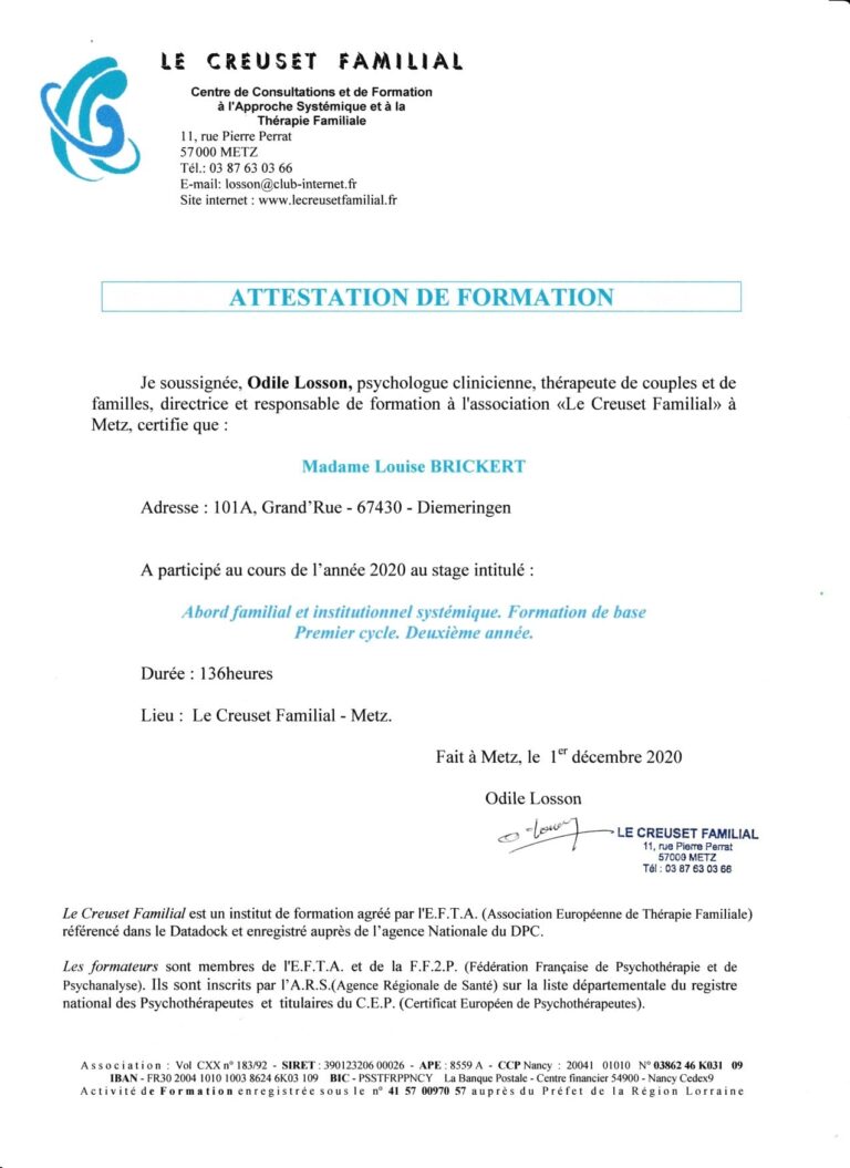 Attestation de formation 2020