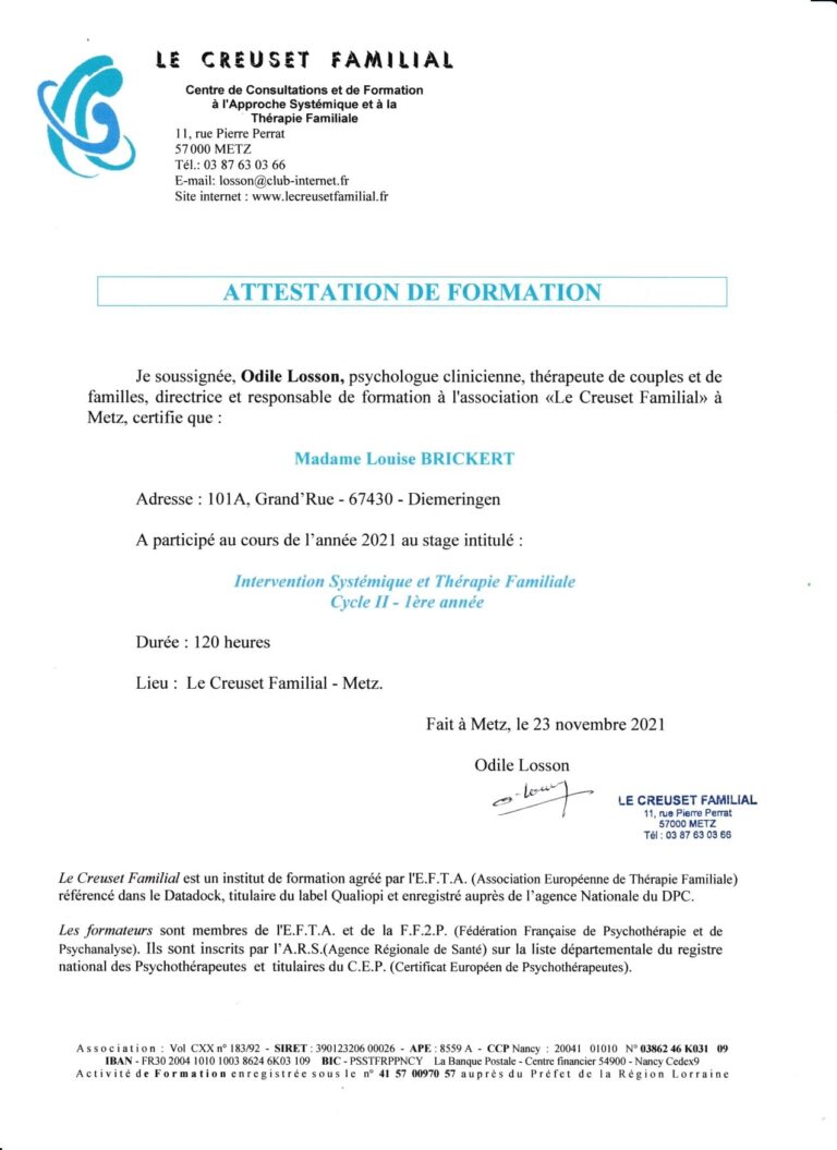 Attestation de formation 2021